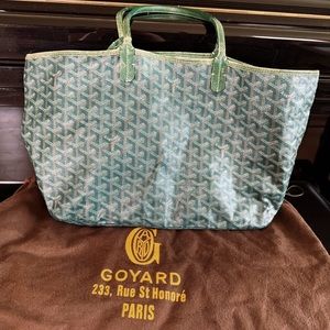 GOYARD Saint Louis PM Coated Canvas Leather Green Women's Tote Bag